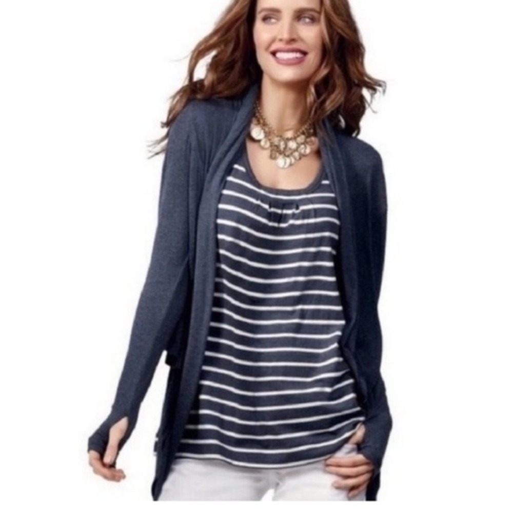 Cabi 869 Draped‎ Thumbhole Open Front Cardigan Blue Women M